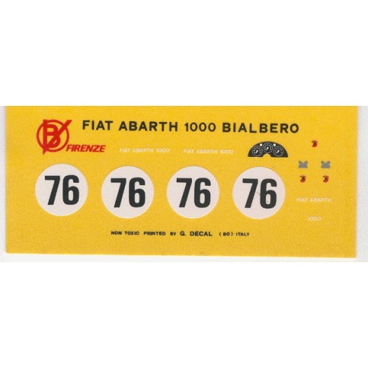 Decal Fiat Abarth 1000 Bialbero #76 6 ore D'Auvergne 1961 Jean Guichet - scala 1:43